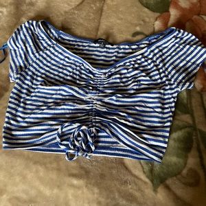 Blue and white stripped off the shoulder blouse